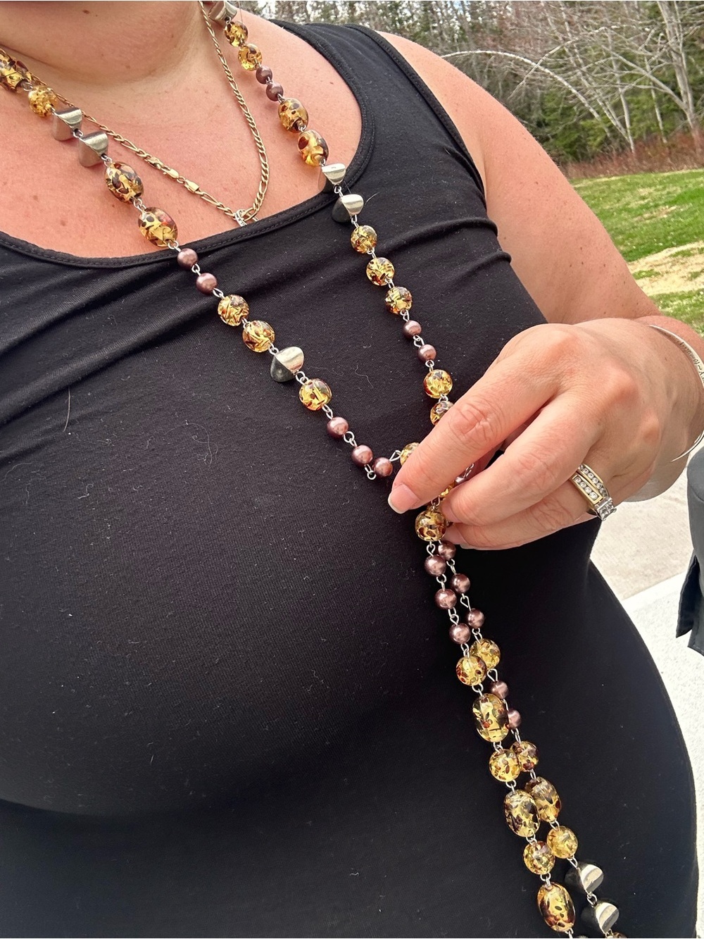 4/$100 Multi-Strand Yellow Amber Glass Bead Necklace - Women Jewelry